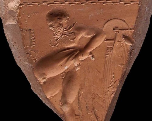 Arretine pottery, Satyr emptying a 
wine-skin